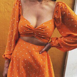 Privacy Please Orange Polka Dot Super Flattering Mini Dress